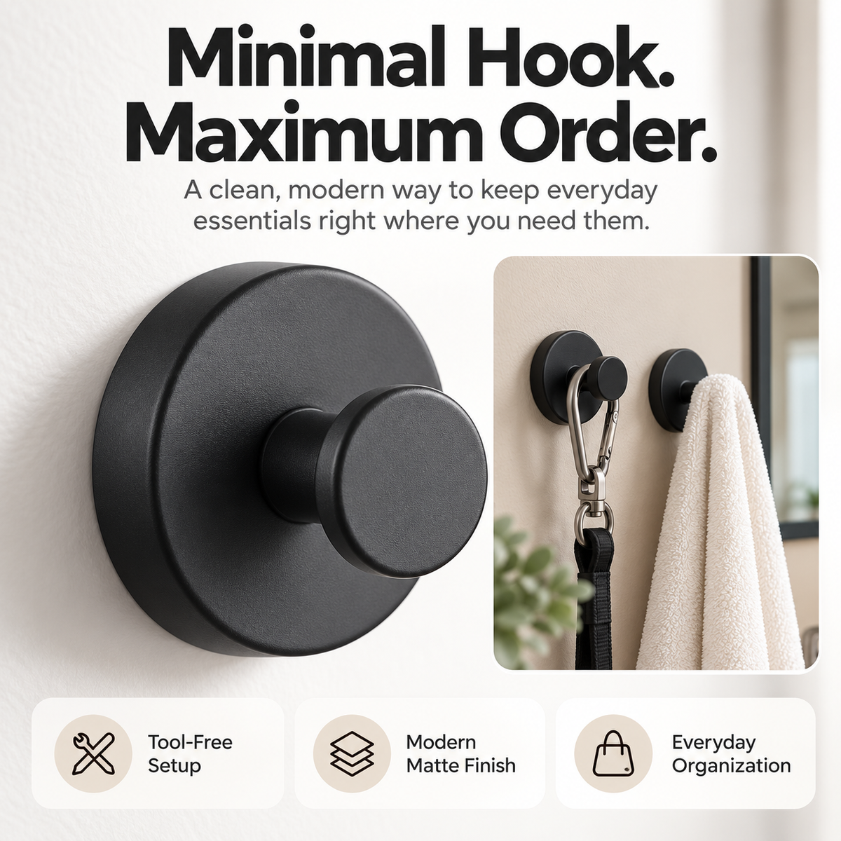 β¨π 3-Pack No-Drill Twist-Lock Hooks β Easy Everyday Wall Organization