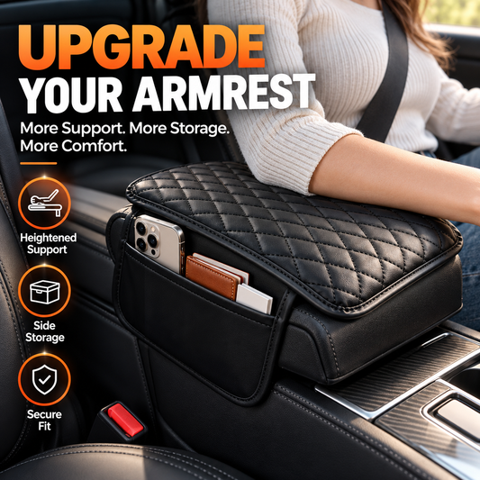 🔥Car Armrest Support Cushion – Center Console Riser with Side Pocket & Non-Slip Mat