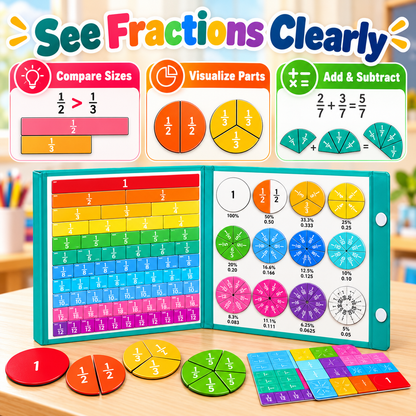 Magnetic Fraction Learning Book for Kids – Hands-On Math Manipulatives with Fraction Bars & Circles, Ages 6+