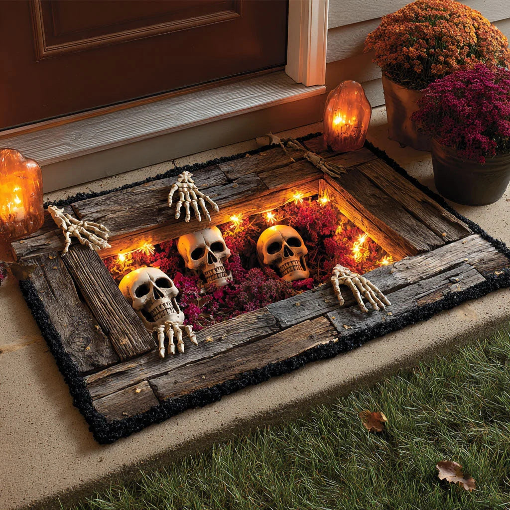 🎃 Halloween Cemetery Gate Doormat – Spooky Front Door Mat for Porch, Trick-or-Treat & Haunted House Decor