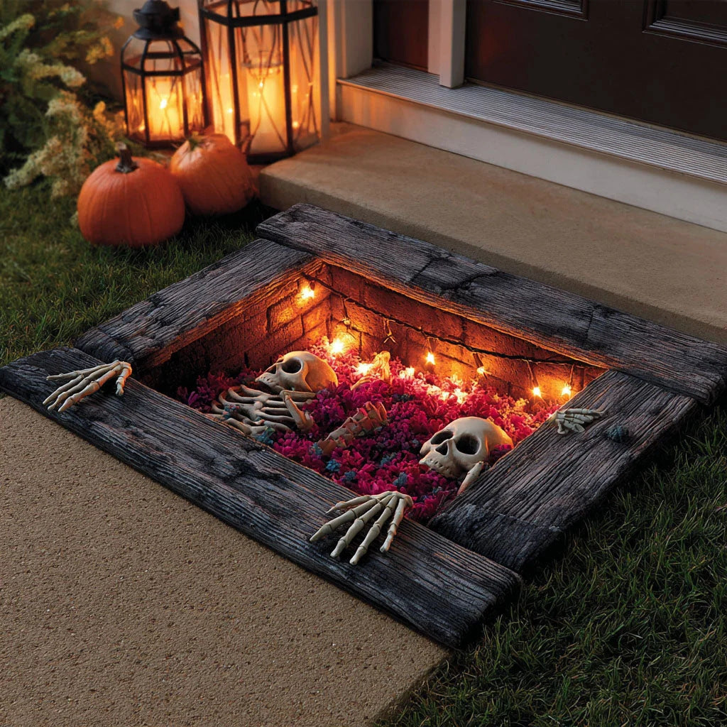 🎃 Halloween Cemetery Gate Doormat – Spooky Front Door Mat for Porch, Trick-or-Treat & Haunted House Decor