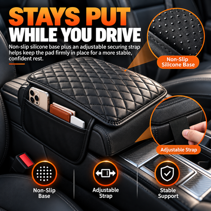 🔥Car Armrest Support Cushion – Center Console Riser with Side Pocket & Non-Slip Mat