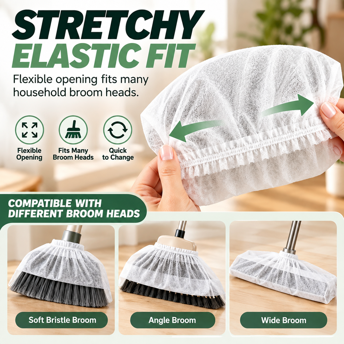 ✨Disposable Broom Dust Cover – Elastic Cleaning Cover for Pet Hair, Dust & Everyday Floor Debris