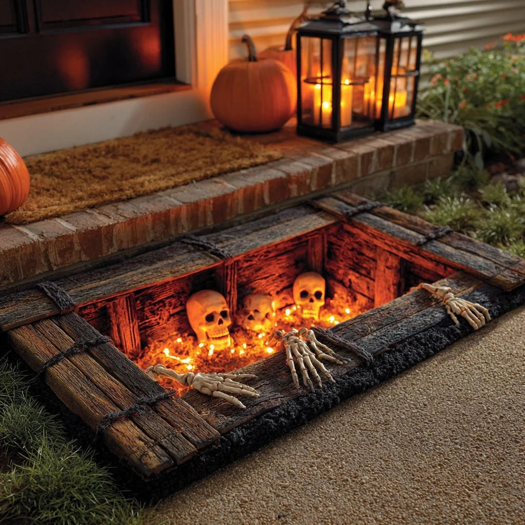 🎃 Halloween Cemetery Gate Doormat – Spooky Front Door Mat for Porch, Trick-or-Treat & Haunted House Decor