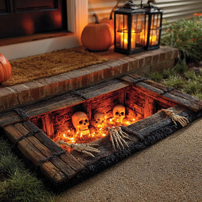 🎃 Halloween Cemetery Gate Doormat – Spooky Front Door Mat for Porch, Trick-or-Treat & Haunted House Decor
