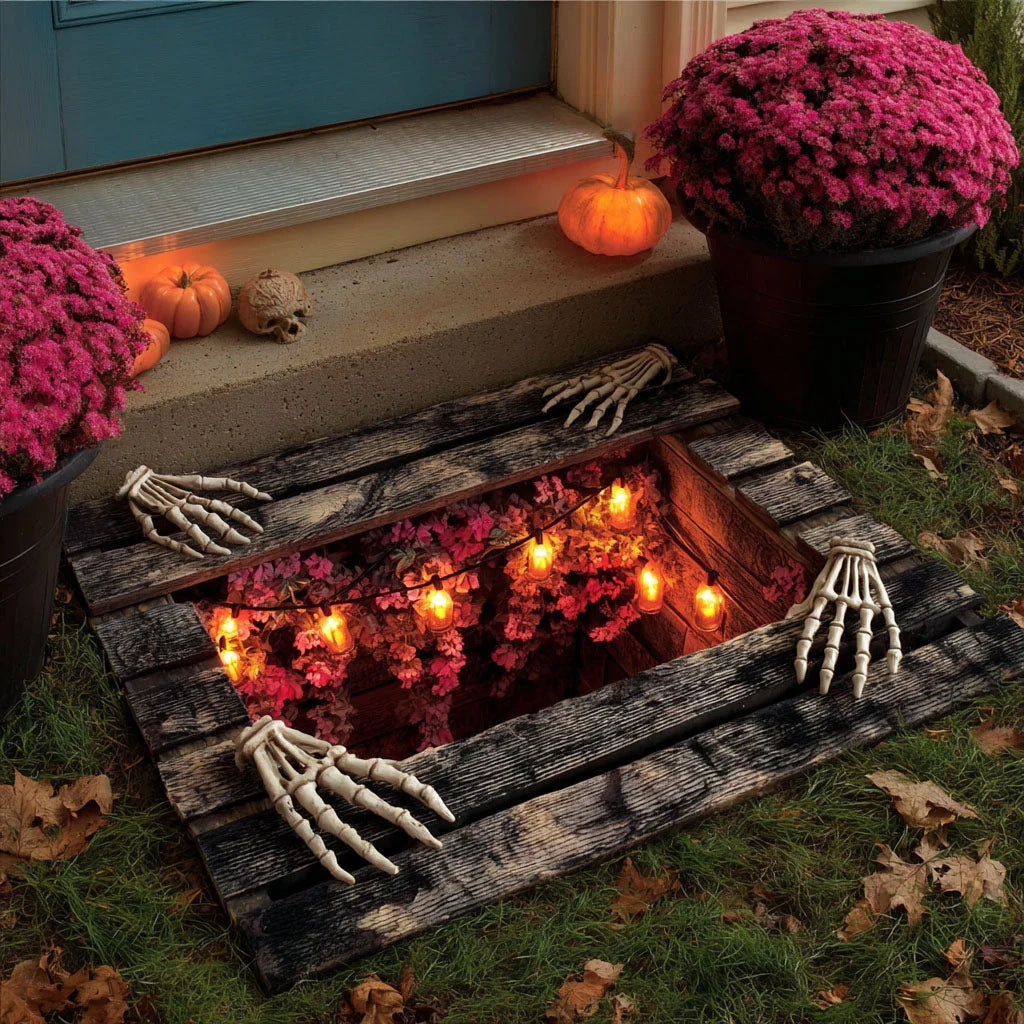 🎃 Halloween Cemetery Gate Doormat – Spooky Front Door Mat for Porch, Trick-or-Treat & Haunted House Decor