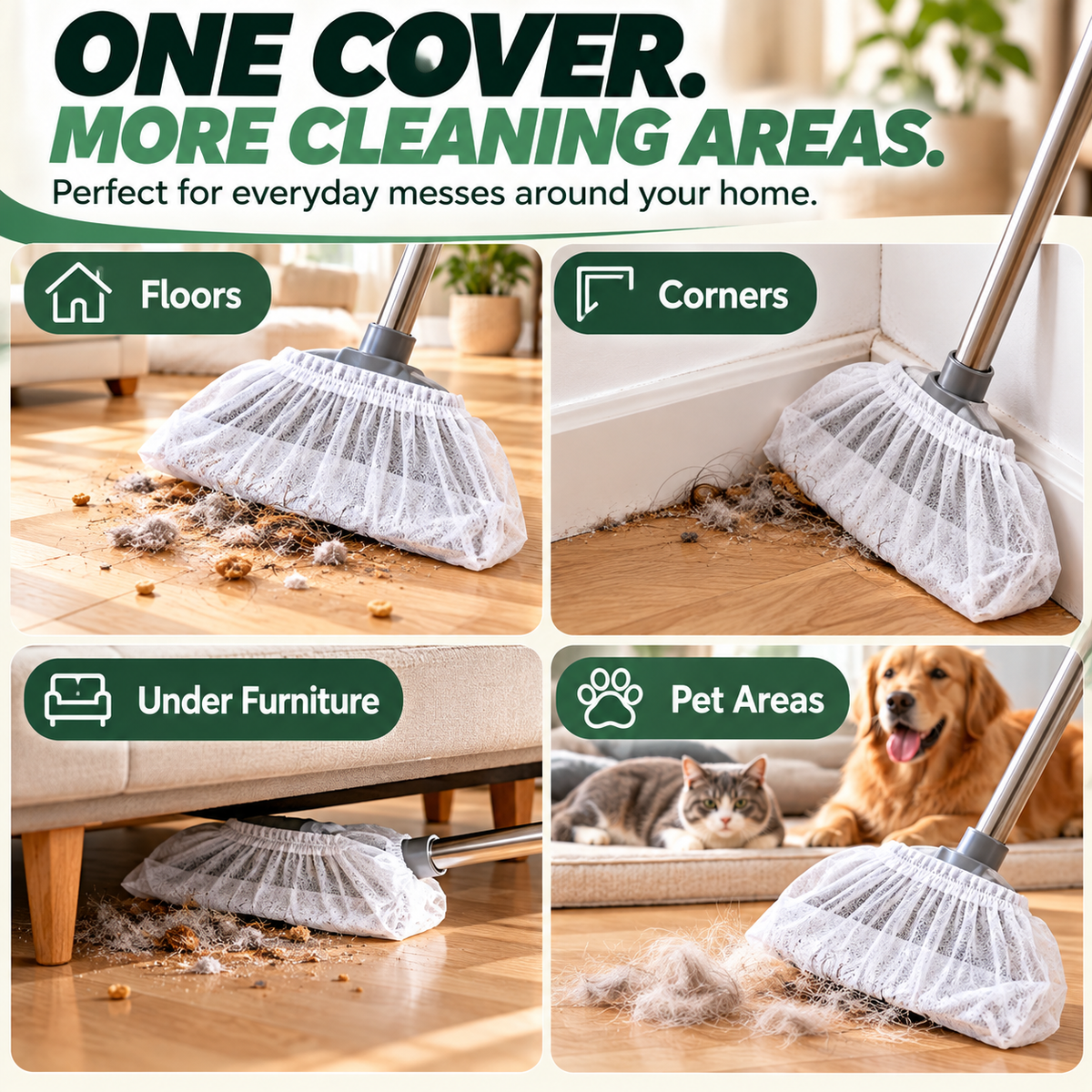 ✨Disposable Broom Dust Cover – Elastic Cleaning Cover for Pet Hair, Dust & Everyday Floor Debris