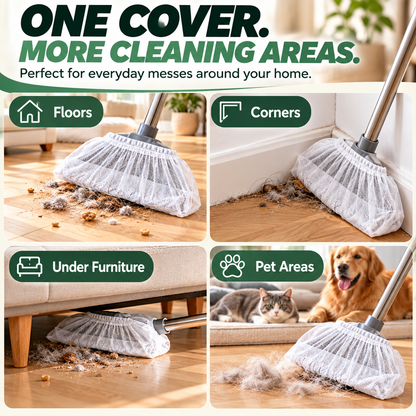 ✨Disposable Broom Dust Cover – Elastic Cleaning Cover for Pet Hair, Dust & Everyday Floor Debris