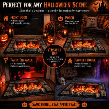 🎃 Halloween Cemetery Gate Doormat – Spooky Front Door Mat for Porch, Trick-or-Treat & Haunted House Decor