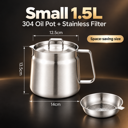 🍟✨ 3-in-1 Stainless Steel Deep Fryer Pot with Oil Filter & Fry Basket 🥘💧 304 Stainless Steel Cooking Oil Strainer & Storage Container 🍗🔥 Easy-Pour Design for Home Kitchen 🍳💖 1.5L/2L Available