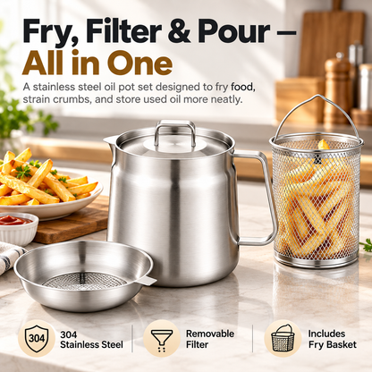 🍟🍟 3-in-1 Stainless Steel Deep Fryer Pot with Oil Filter & Fry Basket
