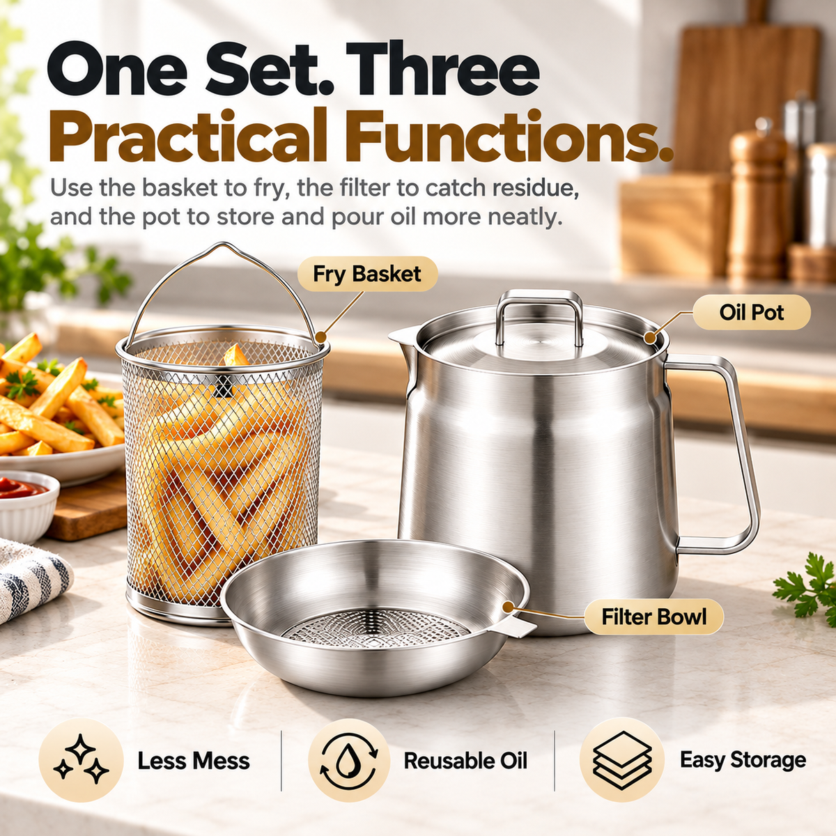 🍟🍟 3-in-1 Stainless Steel Deep Fryer Pot with Oil Filter & Fry Basket