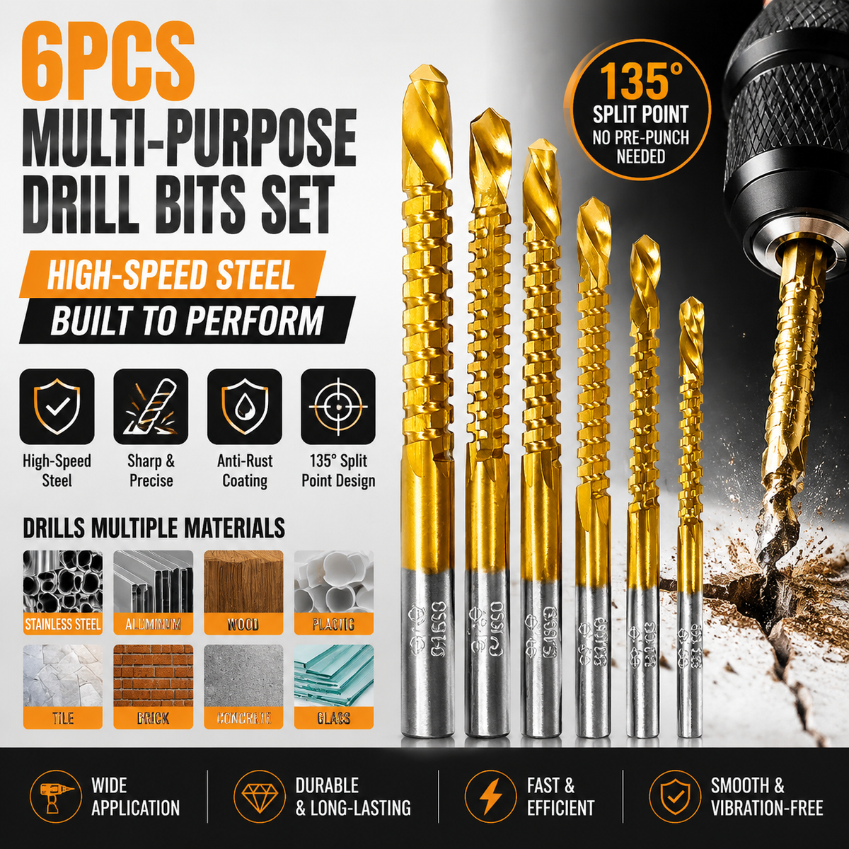🛠️ 6-Piece Serrated Side-Cutting Drill Bit Set – Drill, Slot, Shape & Enlarge Holes