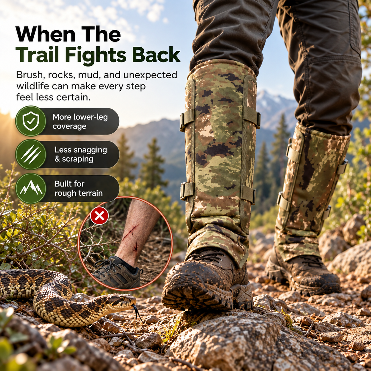 🥾 Protective Lower-Leg Gaiters – Adjustable Guards for Hiking, Hunting & Rough Terrain