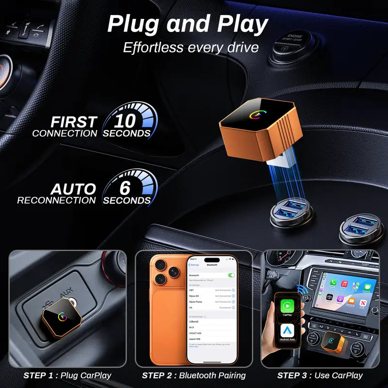 📱 Wireless CarPlay & Android Auto Adapter – Wired-to-Wireless Converter