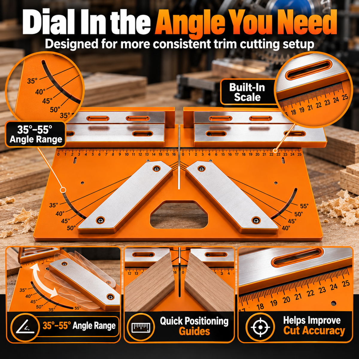 🛠️ Precision Miter Trim Cutting Jig | Adjustable 35°–55° Angles, Built-In Measuring Scale & Faster, Cleaner Trim Cuts 📐