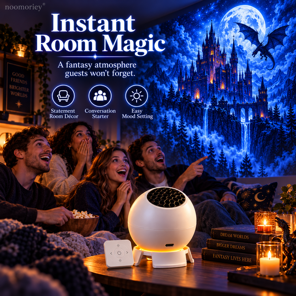 🐉 Dark Fantasy Dragon Room Projector – Immersive Castle, Forest & Frozen World Light ✨
