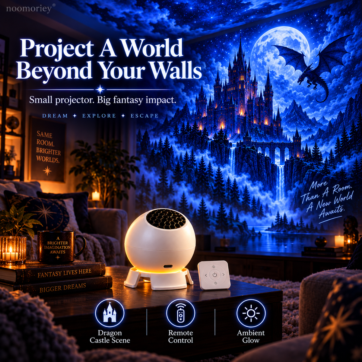 🐉 Dark Fantasy Dragon Room Projector – Immersive Castle, Forest & Frozen World Light ✨