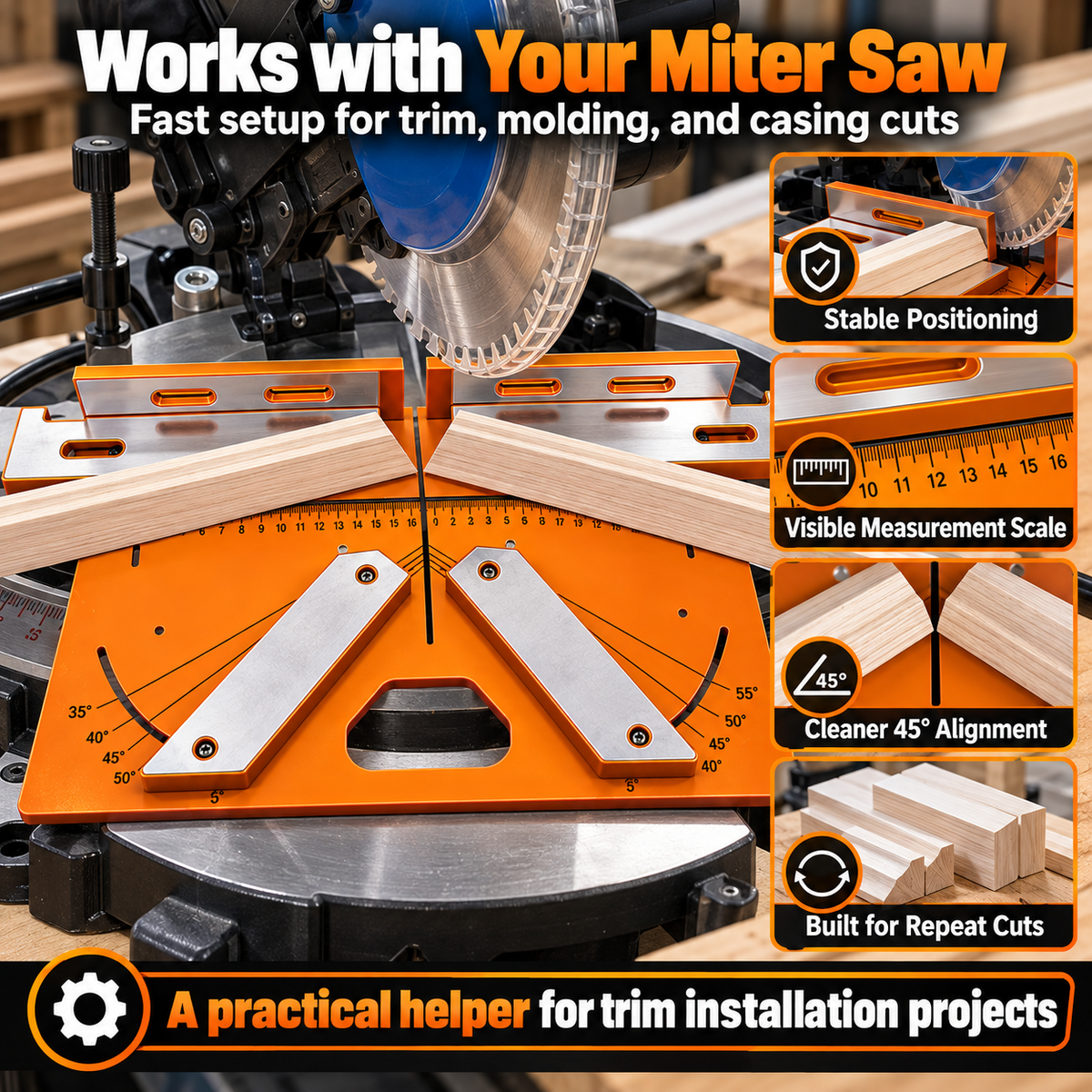 🛠️ Precision Miter Trim Cutting Jig | Adjustable 35°–55° Angles, Built-In Measuring Scale & Faster, Cleaner Trim Cuts 📐
