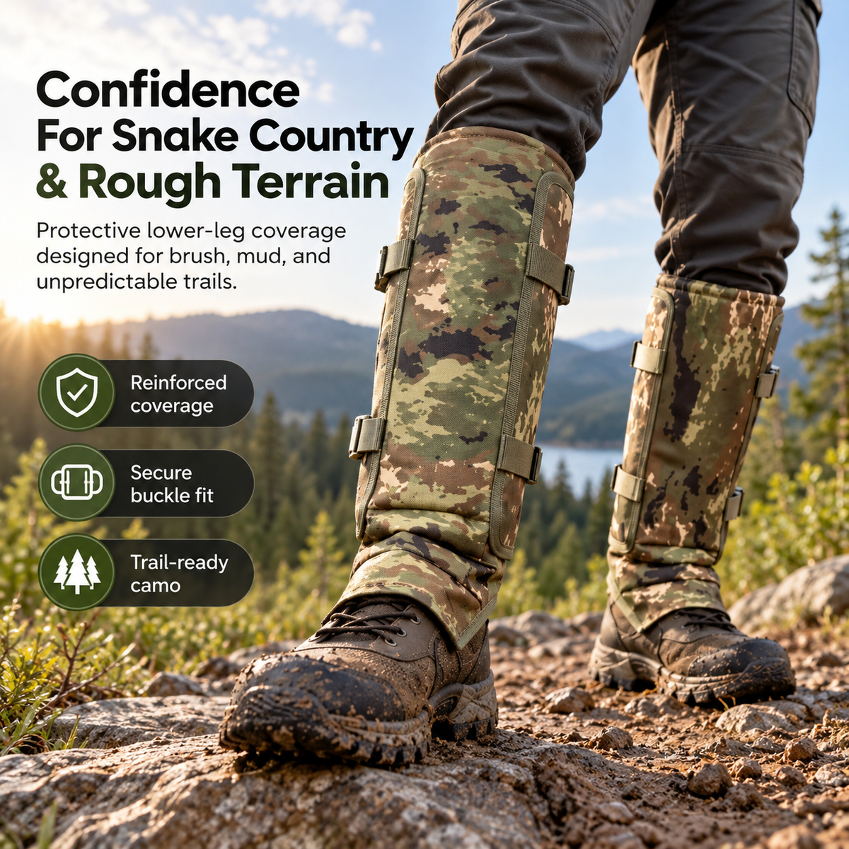🥾 Protective Lower-Leg Gaiters – Adjustable Guards for Hiking, Hunting & Rough Terrain