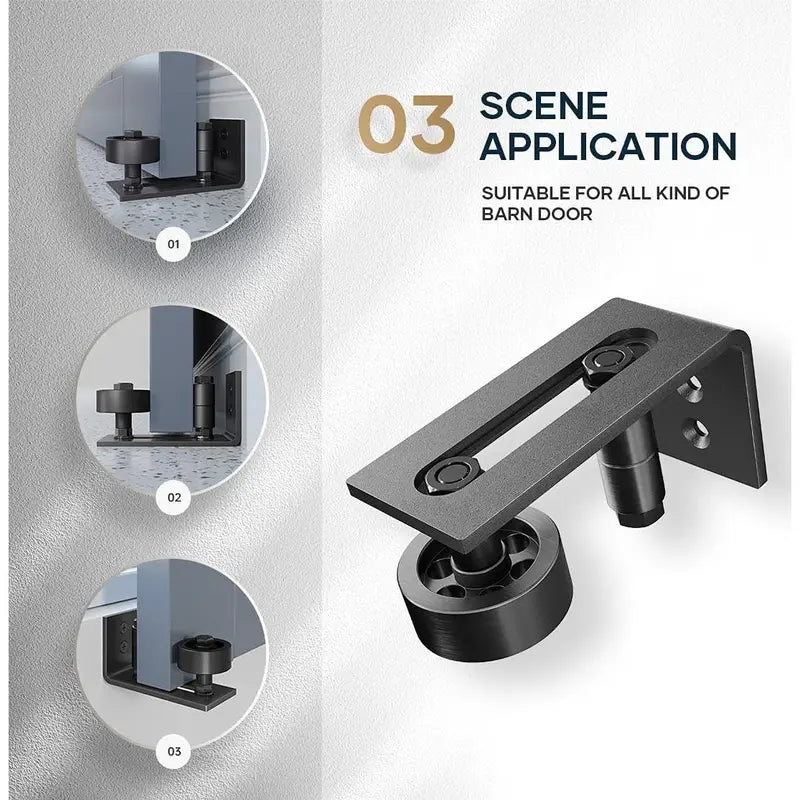 Door Floor Guide,8 Assemble Setup Options,Wall Mount System,Adjustable Stay Roller,Flush Flat Bottom Design