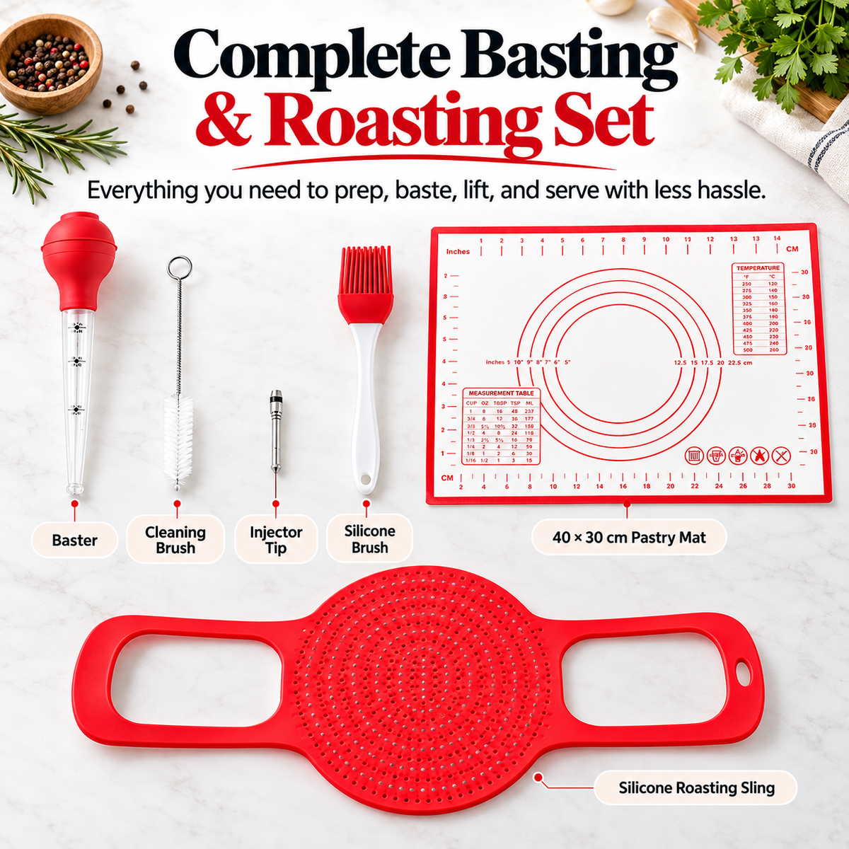🔥🦃 BBQ & Thanksgiving Essential! 🍗 Heat-Resistant Silicone Turkey Roasting Sling 🍖✨ Easy-Lift Meat Lifter with Basting Tools 🧑‍🍳🍽️ Perfect for Turkey, Chicken & Holiday Roasts 🎄🎁