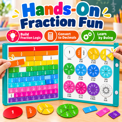 Magnetic Fraction Learning Book for Kids – Hands-On Math Manipulatives with Fraction Bars & Circles, Ages 6+