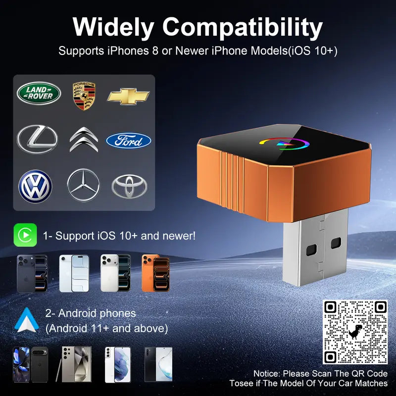 📱 Wireless CarPlay & Android Auto Adapter – Wired-to-Wireless Converter