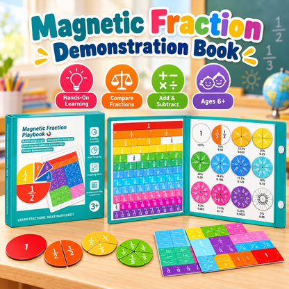 Magnetic Fraction Learning Book for Kids – Hands-On Math Manipulatives with Fraction Bars & Circles, Ages 6+