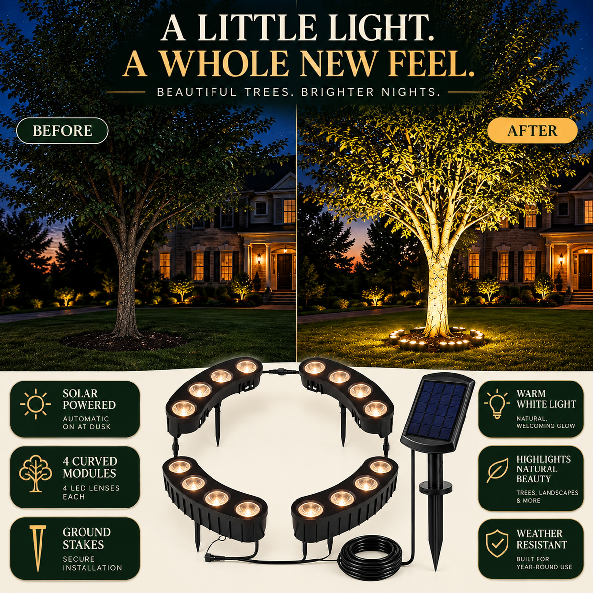 🌳 Solar Ring Tree Lights – Outdoor Landscape Uplighting