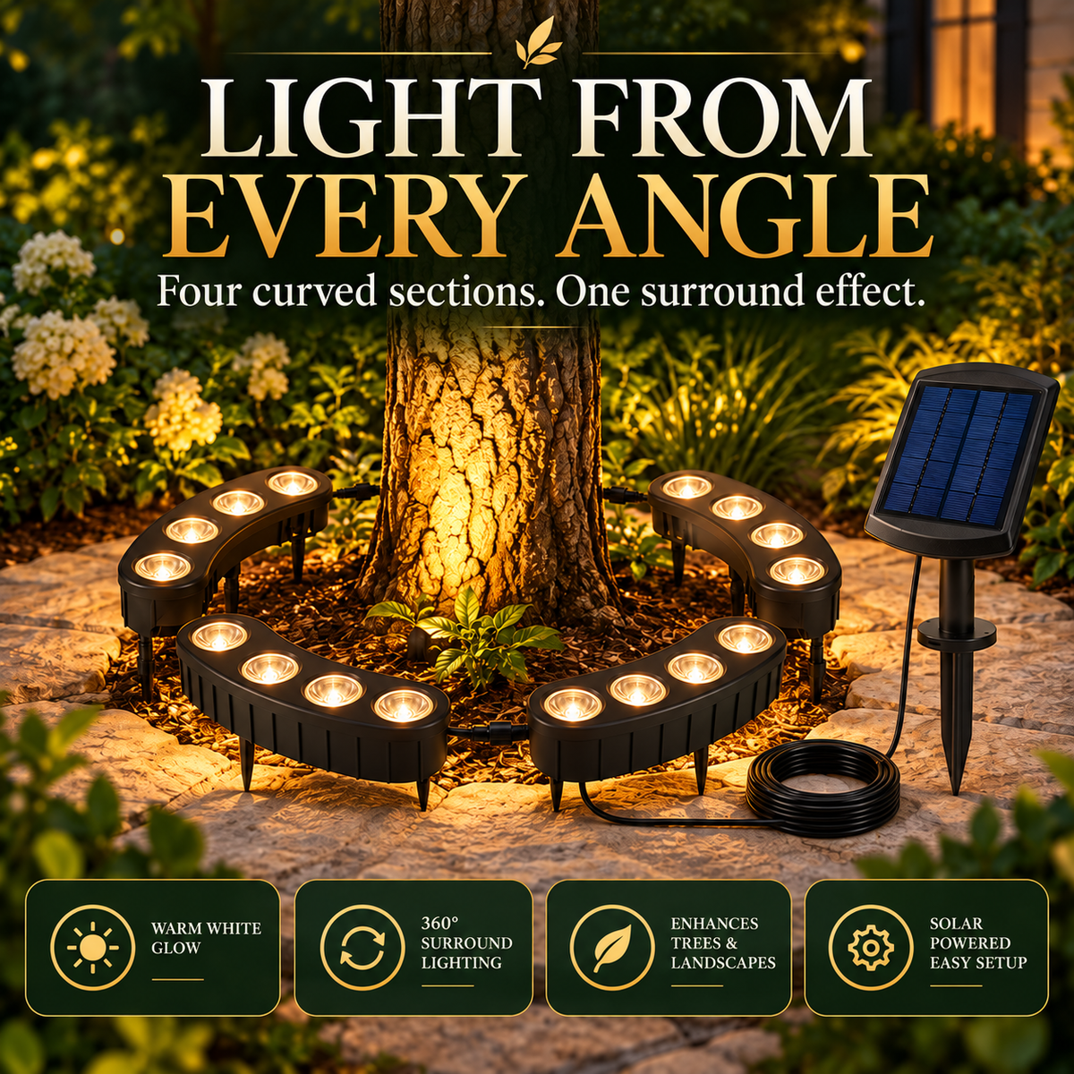 🌳 Solar Ring Tree Lights – Outdoor Landscape Uplighting