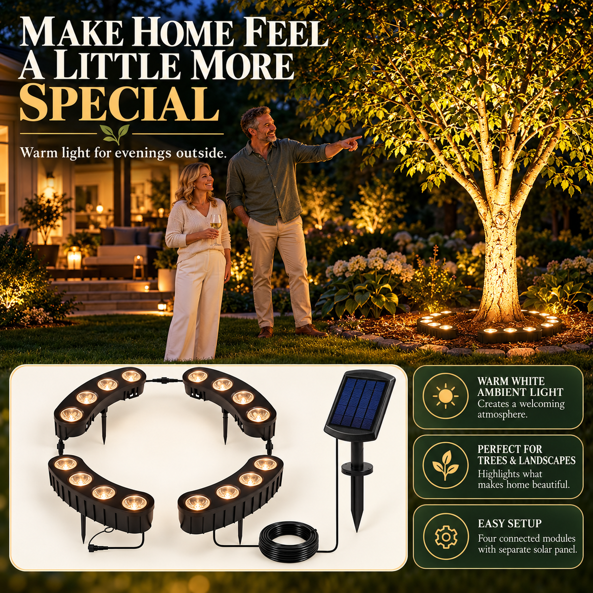 🌳 Solar Ring Tree Lights – Outdoor Landscape Uplighting